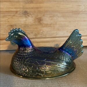 Iridescent Glass Hen on nest